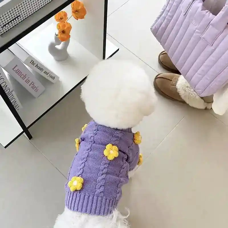 Maglione Violet per Cani - Porpora con Fiorellini Gialli by Dog Moda