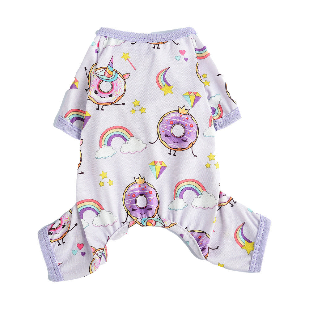 "Zara" dog jumpsuit with donuts and rainbows pattern | DogModa
