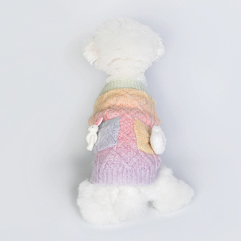 Pink Wool Dog Sweater with Pocket and Bunny