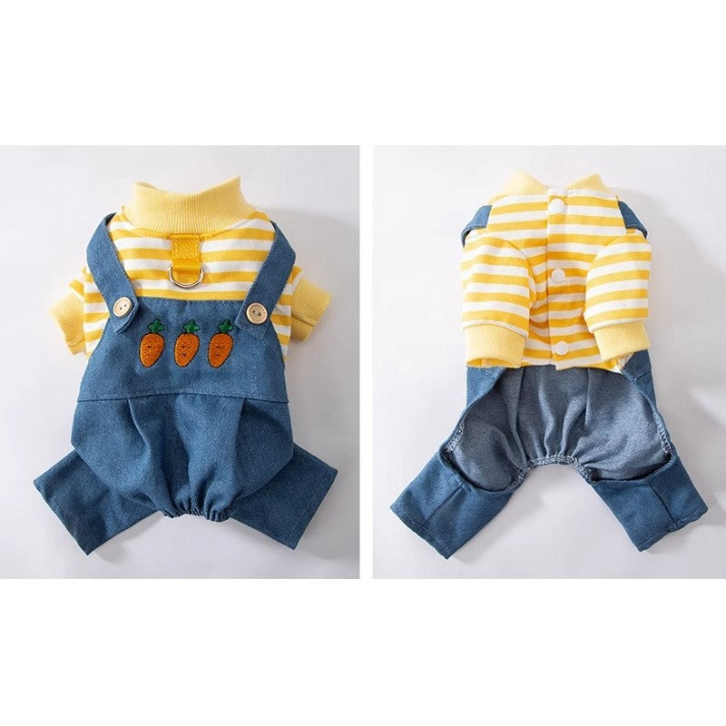 Salopette Jeans per Cani con Maglia a Righe - Tutina Cane