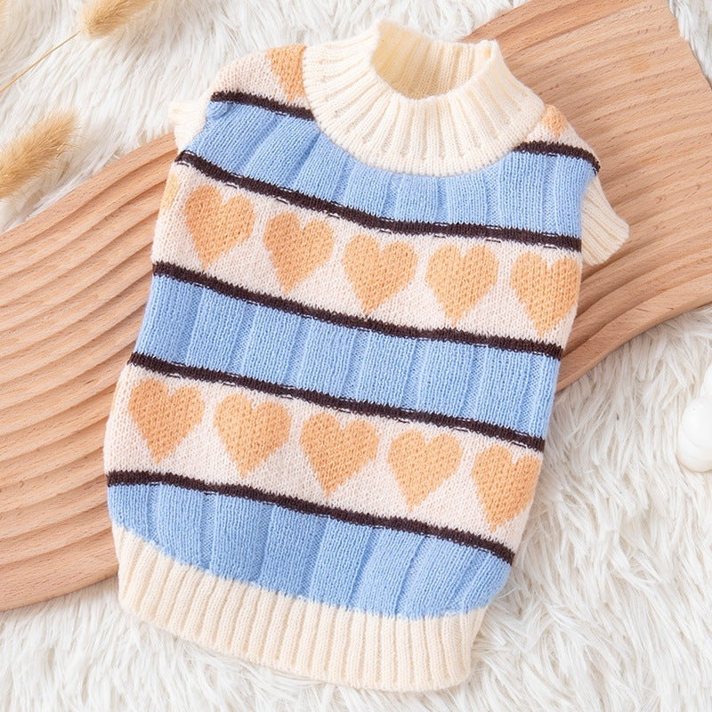 Maglioncino Cuore di Pesca - Righe Azzurre e Cuori - Dog Moda