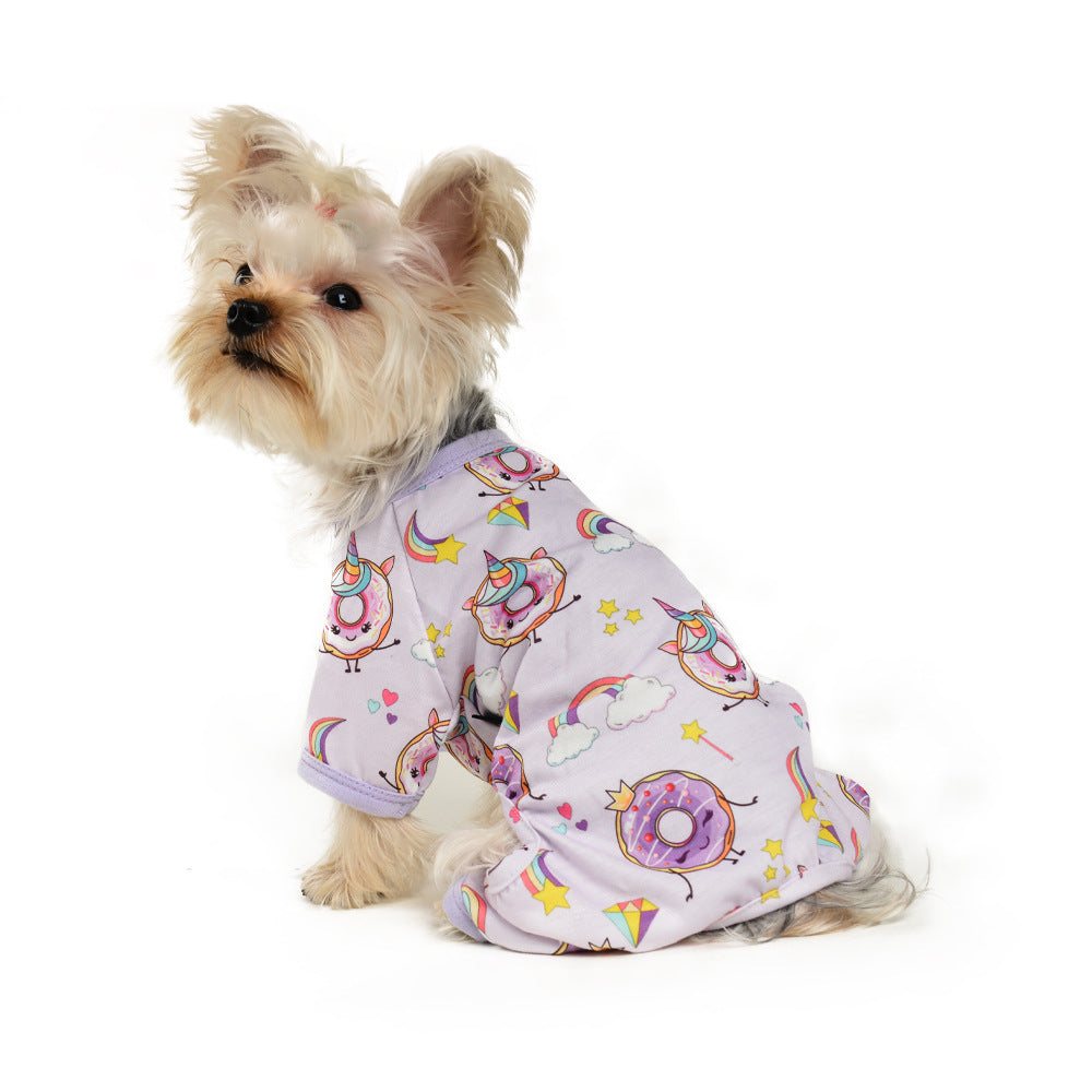 "Zara" dog jumpsuit with donuts and rainbows pattern | DogModa