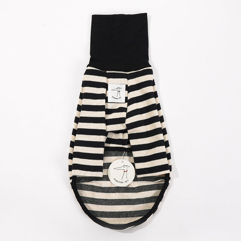 "Chouchou Pet" Striped Greyhound Sweater with Foldable High Neck