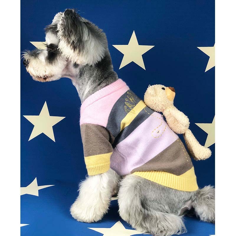 "Tawney Bear" Dog Sweater with Teddy Bear Sewn on the Back