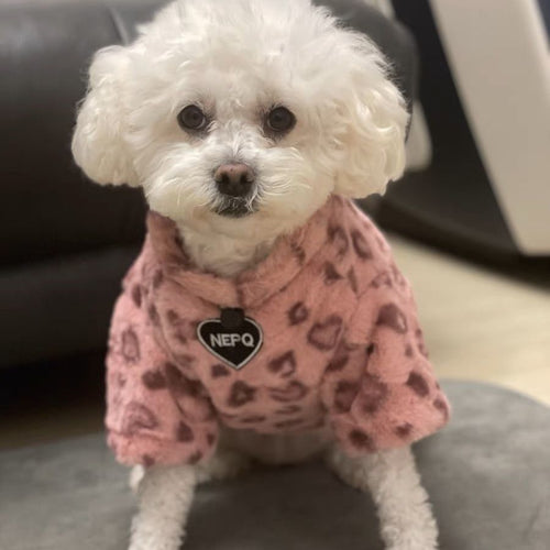 Roze hondenjas van fleece met luipaardprint - Warm gevoerd