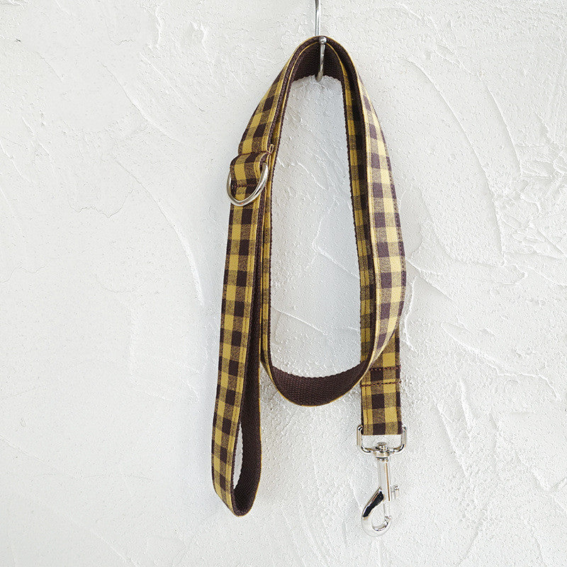 Set Guinzaglio Collare Papillon Quadri Giallo Marrone by Dog Moda
