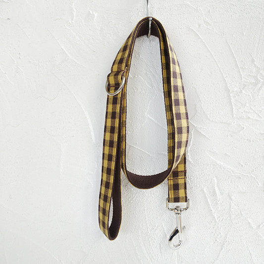 Set Guinzaglio Collare Papillon Quadri Giallo Marrone by Dog Moda