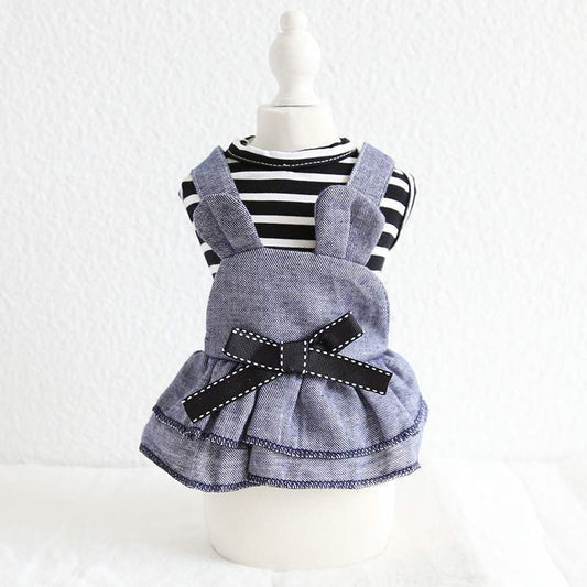Vestito Righe e Salopette Jeans per Cani - Fiocco by Dog Moda