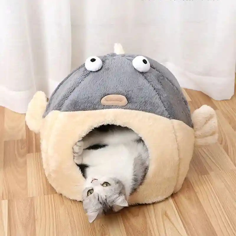 Cuccia Pesce Palla per Gatti - Morbida Grigio Beige by Dog Moda