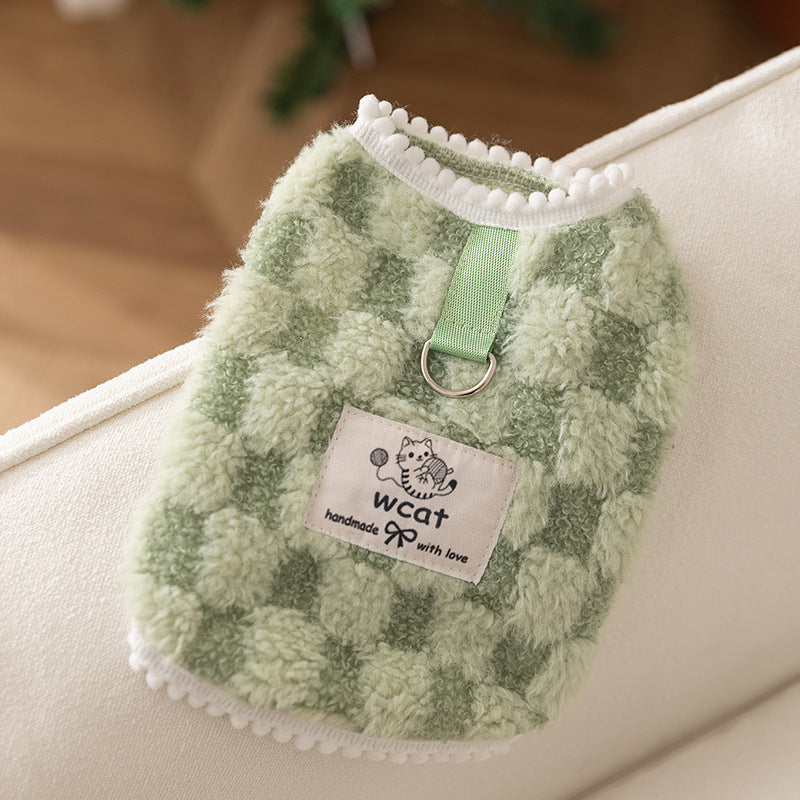 WCAT Green Checkered Fleece Sweater for Dogs and Cats