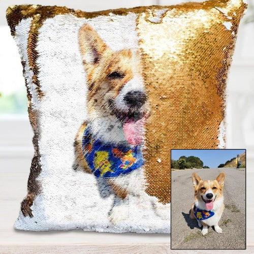 Cuscino Personalizzato con Foto del tuo animale Paillettes Luminose ✨
