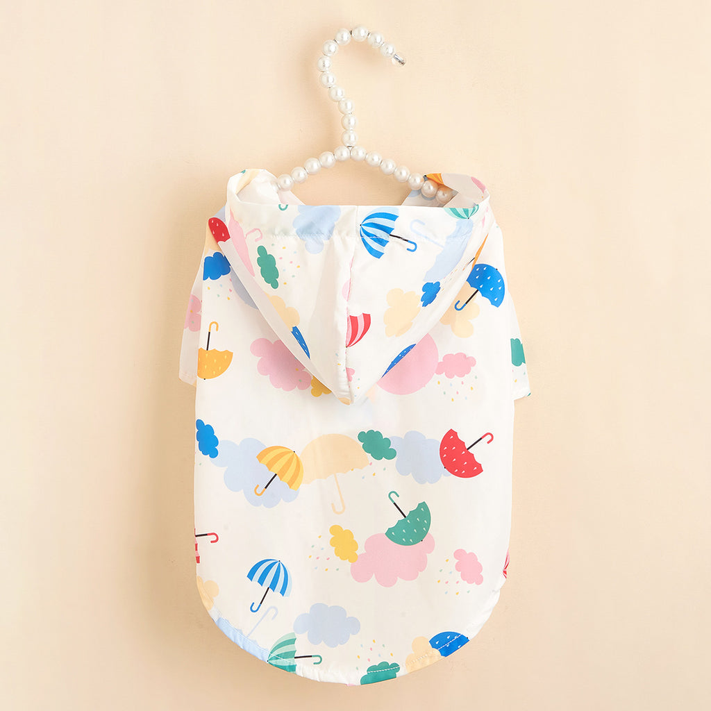 フード付きマルチプー用レインコート - カラフルな傘柄プリント