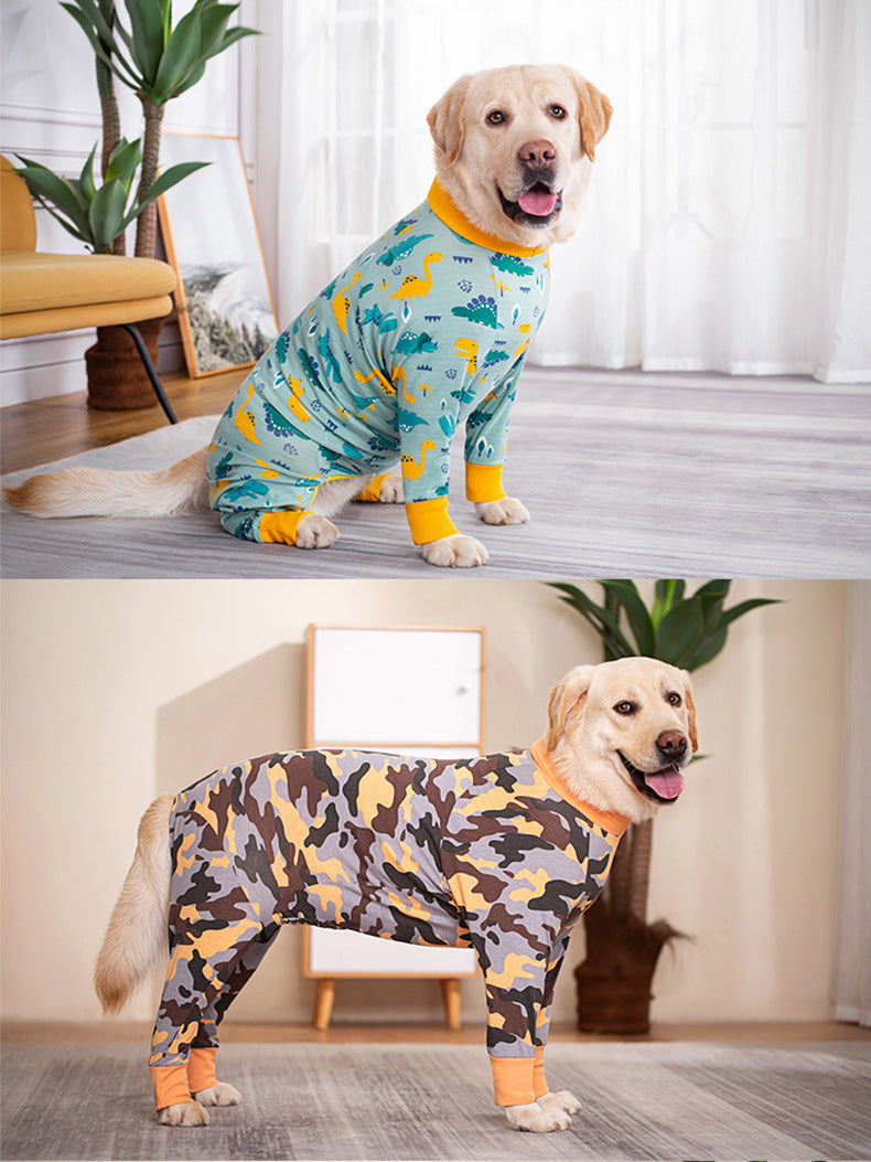 Maglia in Cotone per Cani Boxer e Labrador con Fantasia Azzurra e Dinosauri