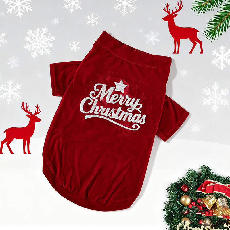 Maglia Natale Cani Merry Christmas Velluto Rosso Verde