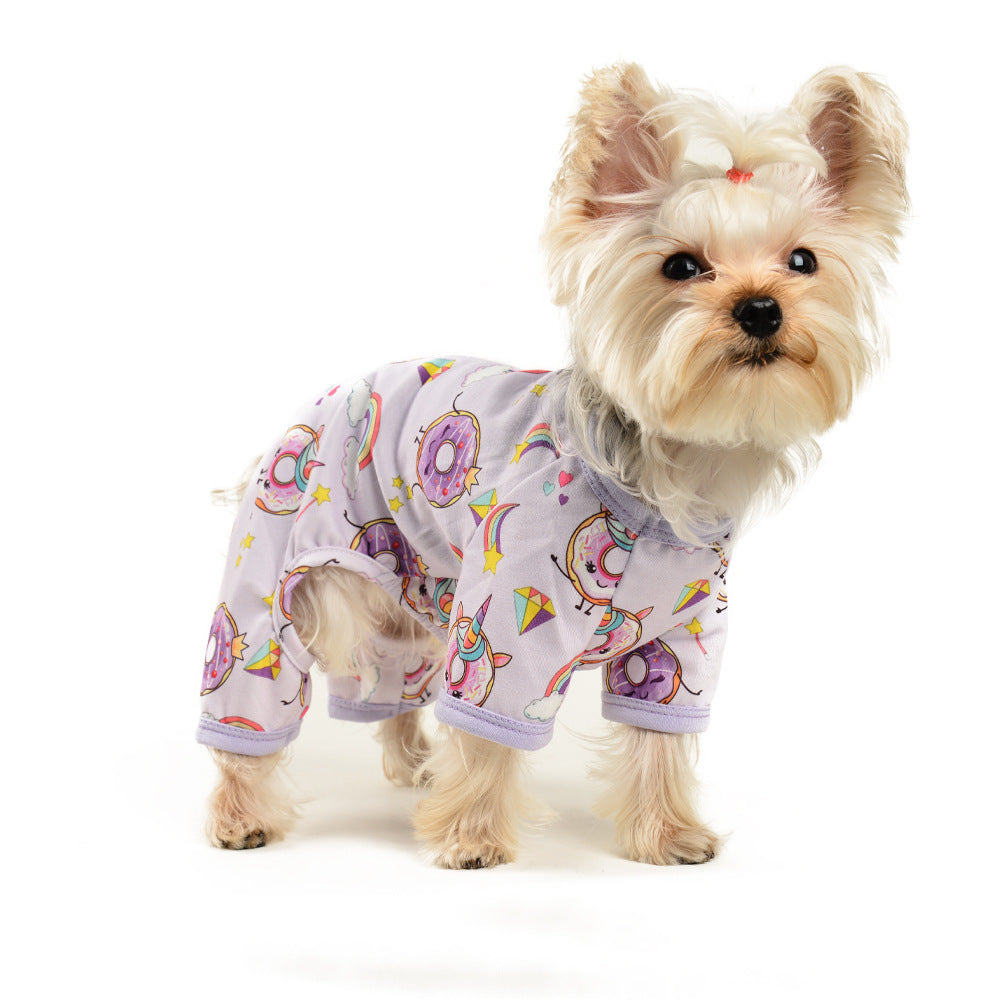 "Zara" dog jumpsuit with donuts and rainbows pattern | DogModa
