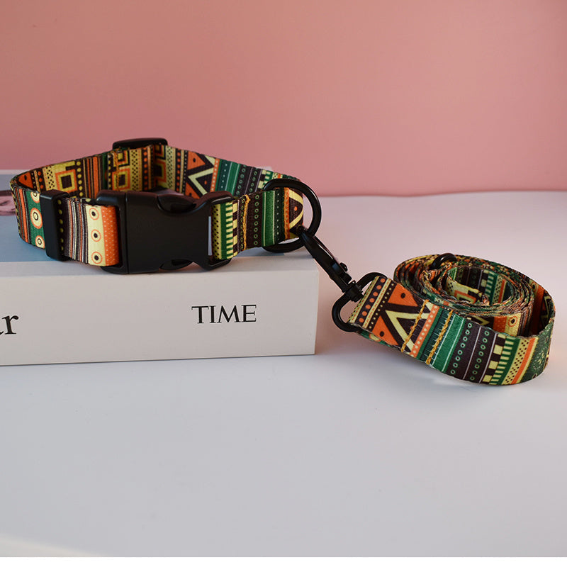 Dog collar and leash set with "Time" ring