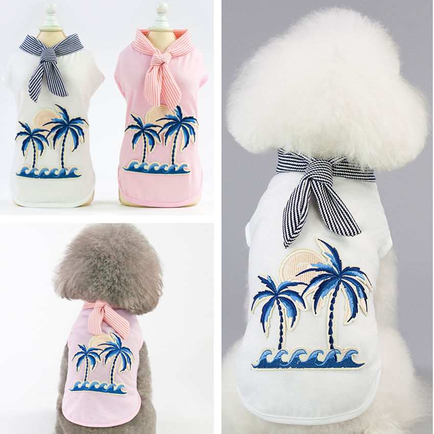 "Honolulu" Cotton Dog T-Shirt with Palm Trees and Scarf Print