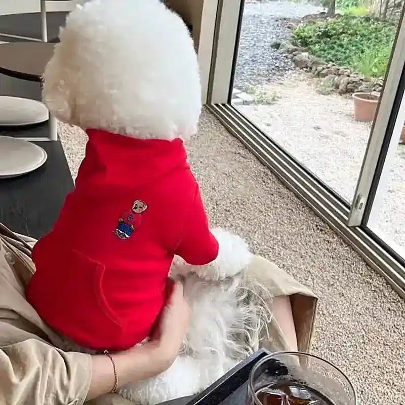 Felpa Cani Cappuccio Orsetto Ricamato Morbida by Dog Moda