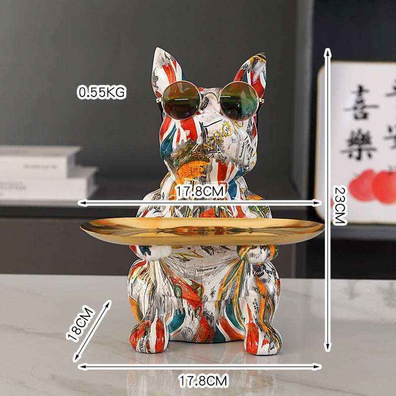 Statua Bulldog Francese in Ceramica con Piatto e Salvadanaio