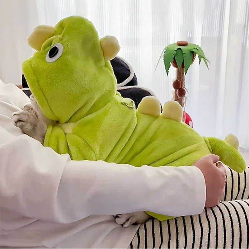 DINO Dinosaur Dog Onesie - Green Crest Hooded Tail