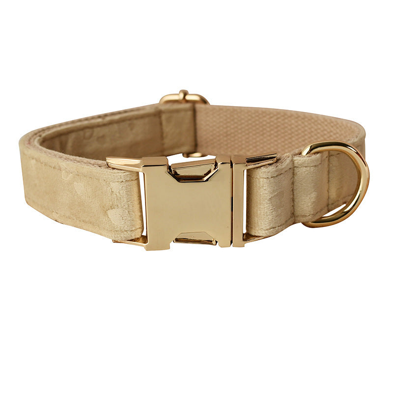 SoftElegance - Set Collare e Guinzaglio in Nylon Rivestito in Panno Color Panna con Papillon Removibile - Dog Moda