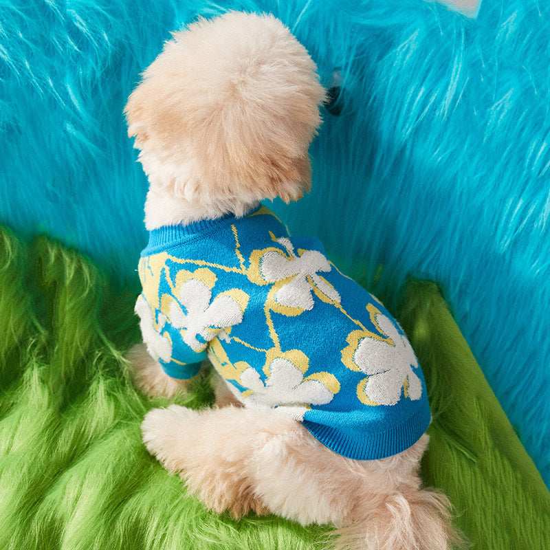 Maglioncino in Lana "Blue Blossom" – Eleganza Floreale per il Tuo Cane - Dog Moda