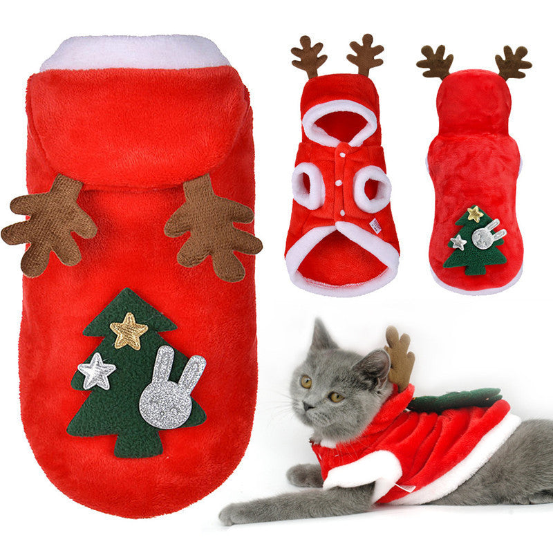 Christmas Coat for Poodle with Hood and Reindeer Antlers