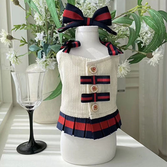 Vestito Elegante per Cani Stile Gucci con Fiocco – Navy o Beige