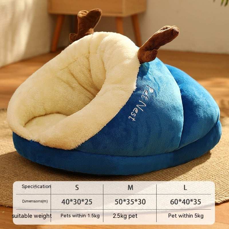 Gepolstertes Hunde- und Katzenbett „Elch“ mit Rentierhorn-Design