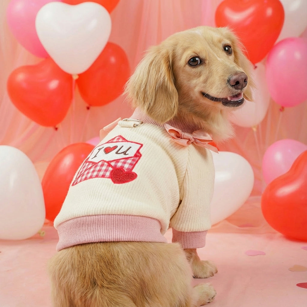 Maglia Cane I Love You Fiocchi Rosa Girocollo Romantica
