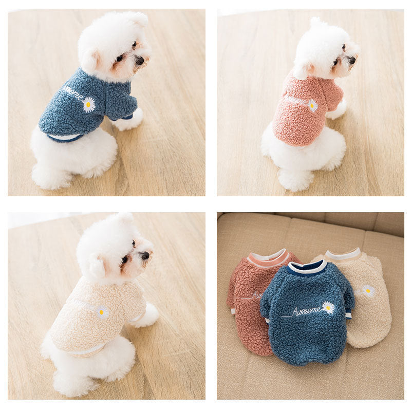"Awesome" Dog Fleece Sweatshirt with Embroidery and Pastel Colors