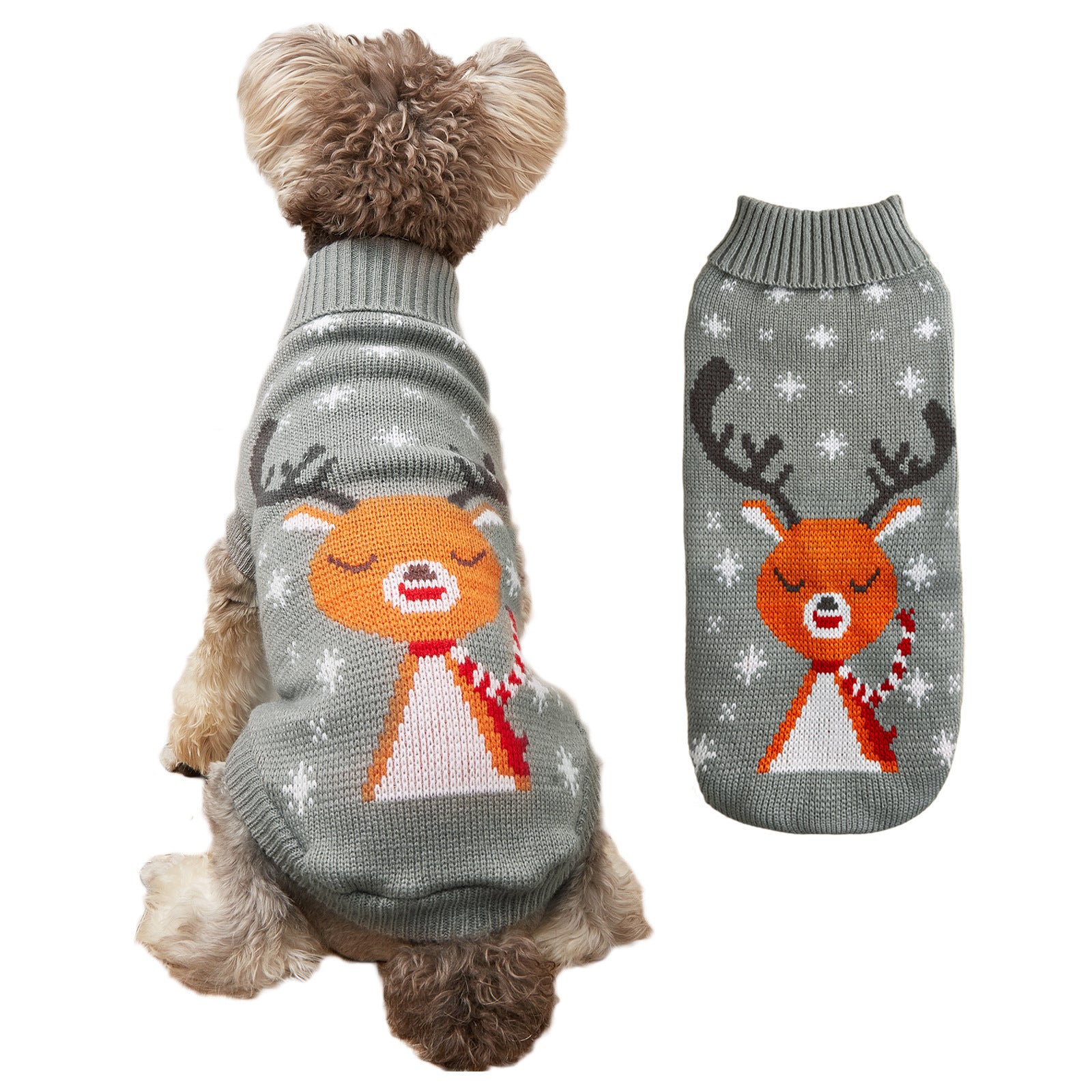 Christmas Dog Sweater with Reindeer Embroidered, Warm and Cozy 