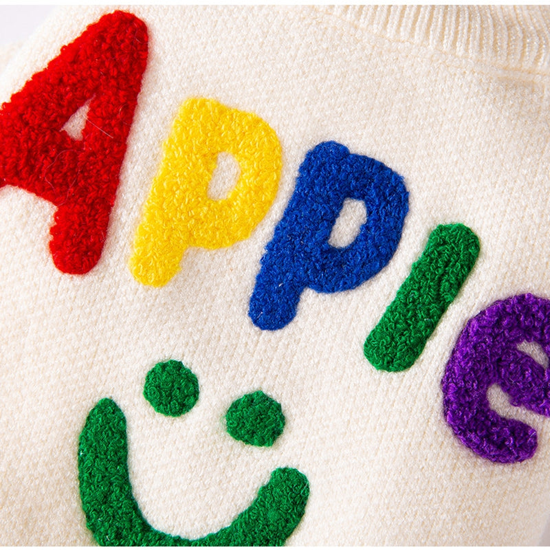 Maglione APPLE per Cani - Bianco con Ricamo e Smile