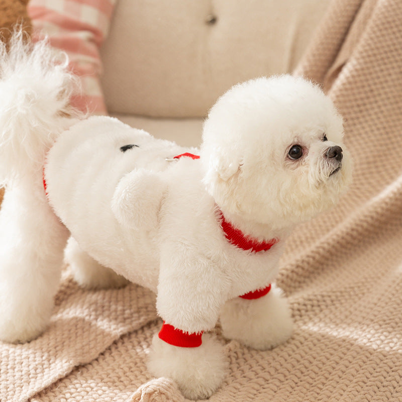 Fleecetröja för små hundar vit röd söt ansikte
