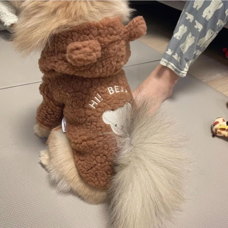 "Hi Bear!" Soft Fleece Dog Coat with Hood and Ears