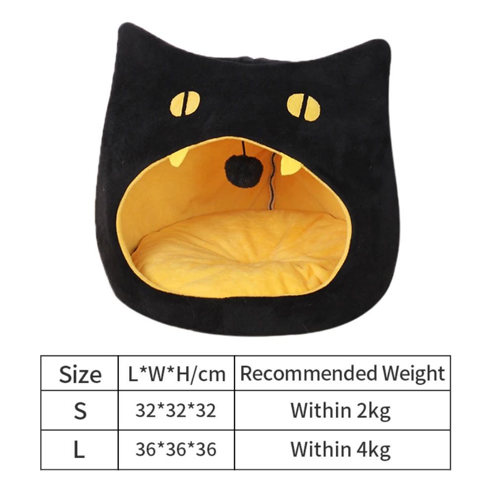 Cuccia per Gatti a Forma di Testa di Gatto Nero - Grotta Morbida per Halloween