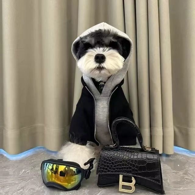 Sudadera para Perro con Capucha Efecto Dos Piezas Negro Gris