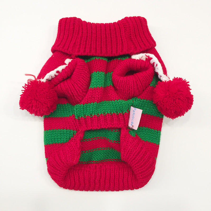 Pom Pom Dog Sweater | Colorful Stripes and Soft Poms