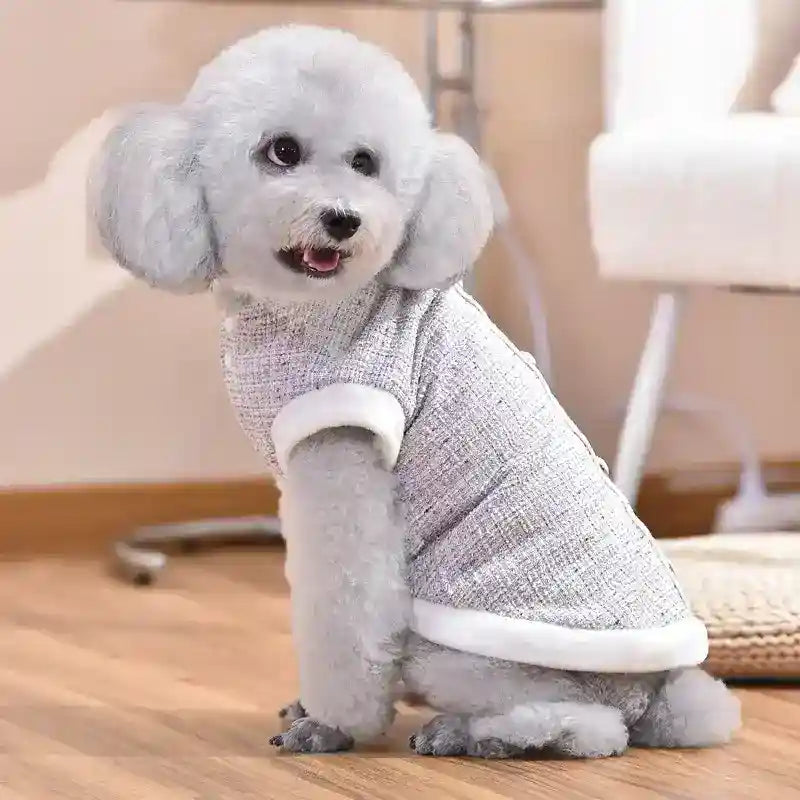 Abrigo Elsa para Perros - Forro Polar con Flor y Botones Gris