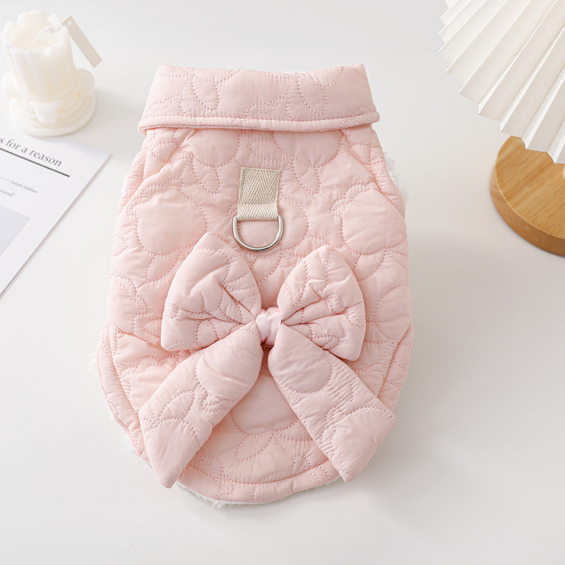 Dog Coat with Bow, Teddy Quilting and Harness Ring