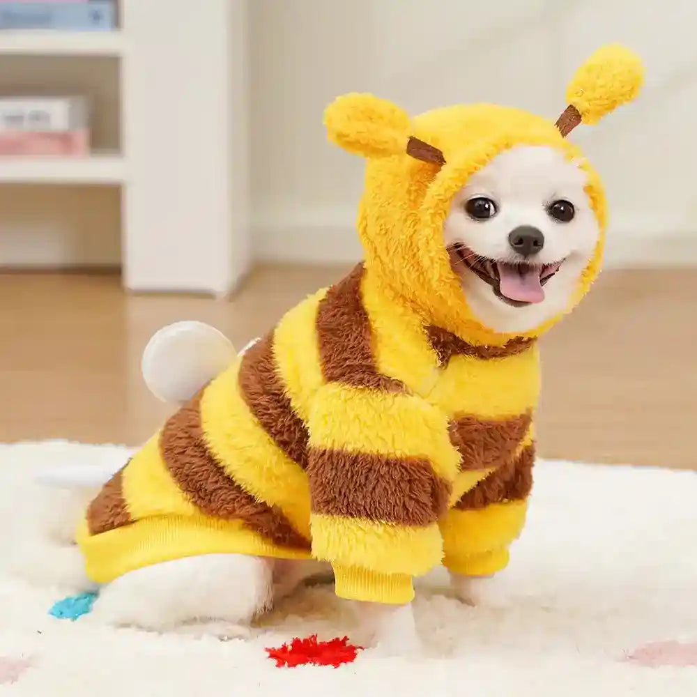 Cappotto Pile Cani Bee - Giallo Marrone con Cappuccio by Dog Moda