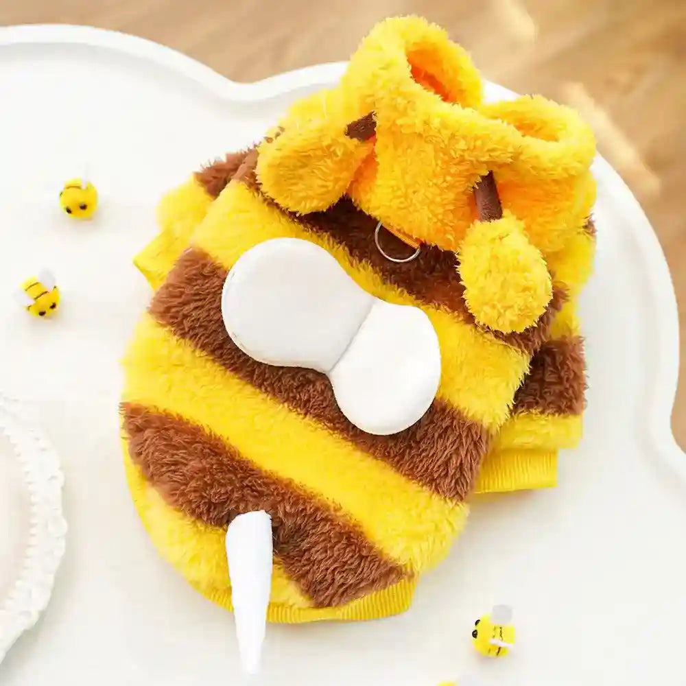 Cappotto Pile Cani Bee - Giallo Marrone con Cappuccio by Dog Moda