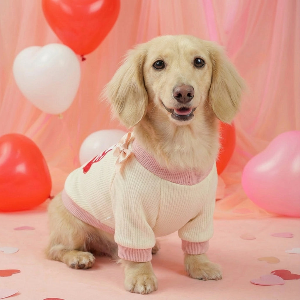 Maglia Cane I Love You Fiocchi Rosa Girocollo Romantica