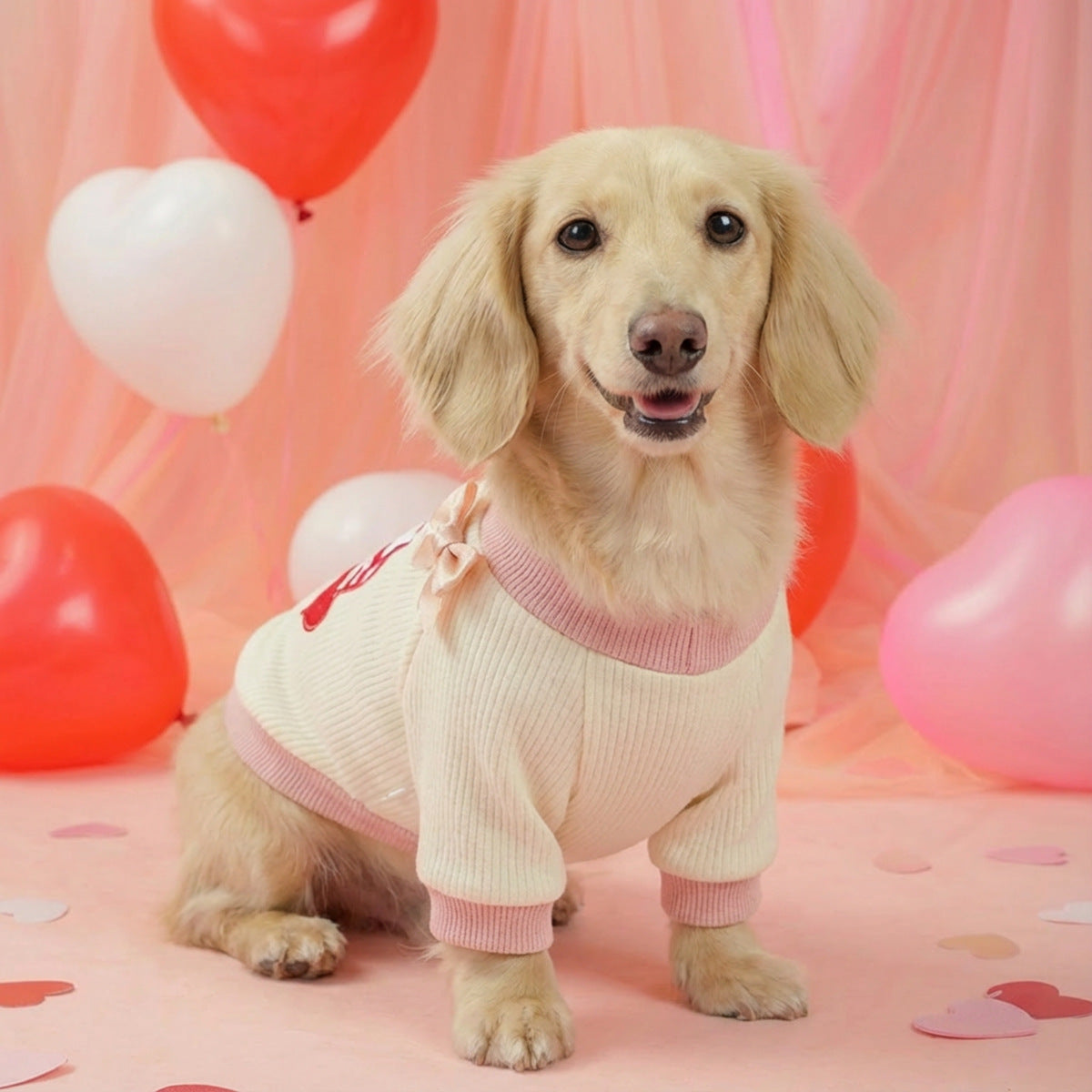 Maglia Cane I Love You Fiocchi Rosa Girocollo Romantica