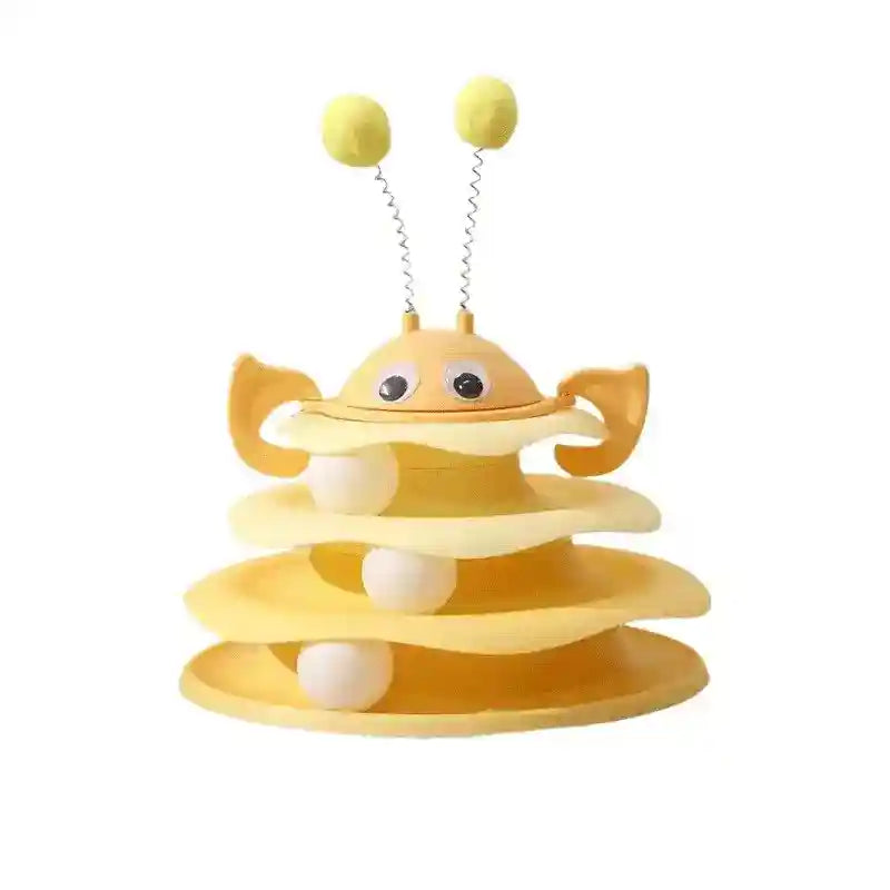 猫用3段遊びタワー - 回転するボールとミツバチ