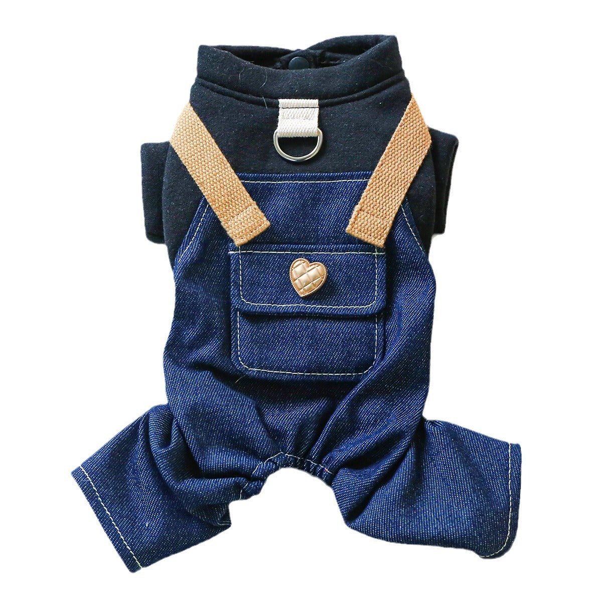 "Bella" Denim Jeans Dog Jumpsuit with Harness Ring