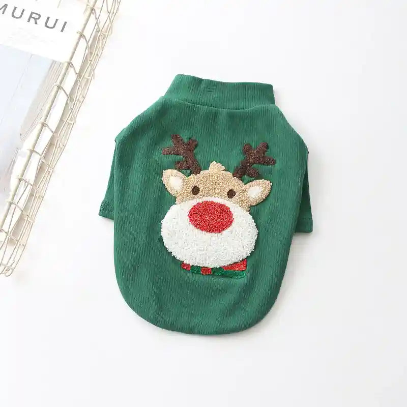 Maglia Natale Cane Renna - Felpa Cotone Rosso Verde by Dog Moda