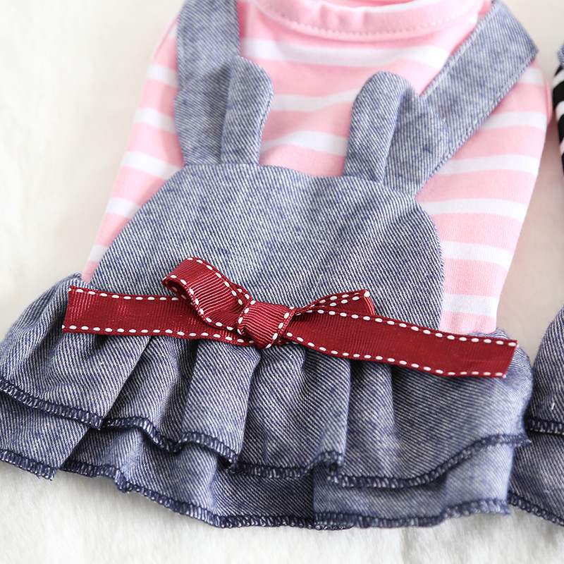 Vestido de Rayas y Peto de Mezclilla para Perros - Lazo