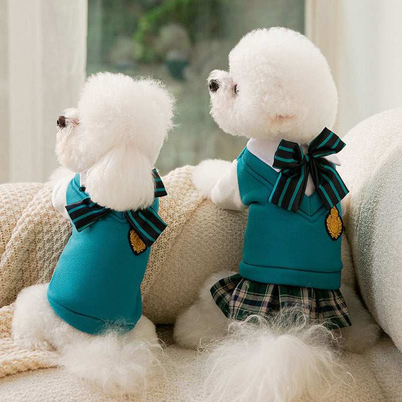 "College" Fleece Bow Dog Sweater