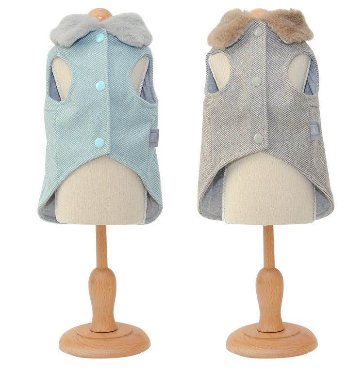 Vogue Pup Sleeveless Coat - Stripes and Warm Fleece